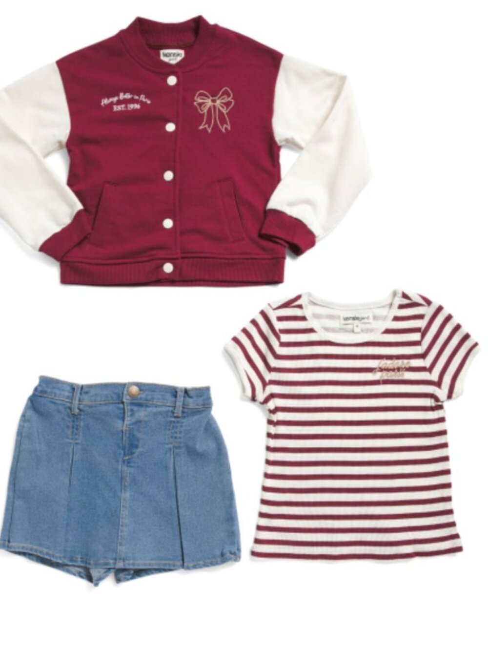 NWT KENSIE Girls 3pc Set of Skort, Tee and Varsity Jacket Cotton Blend Size